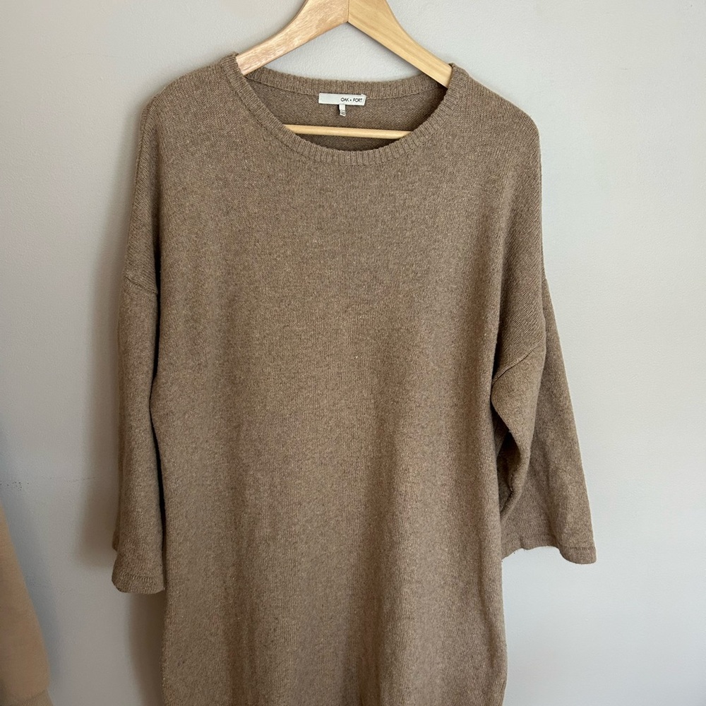 OAK + FORT Women's Beige Crew Neck Sweater dress